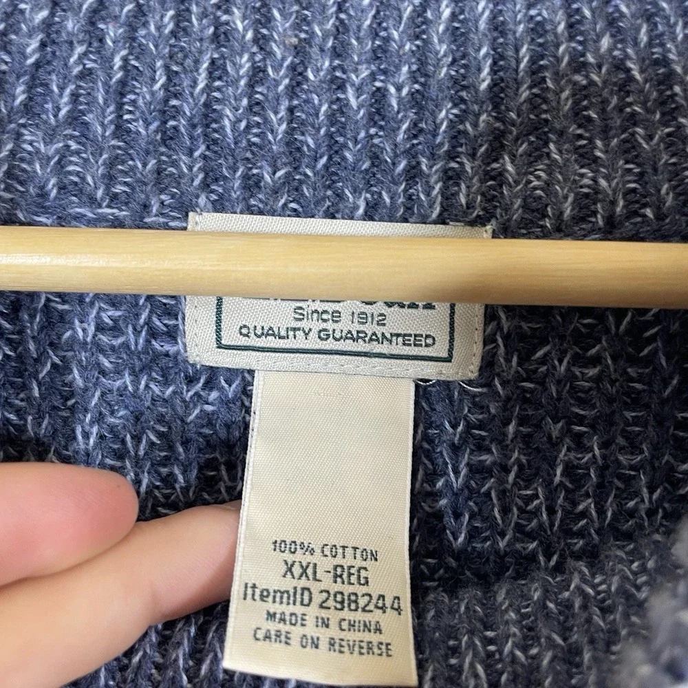LL Bean Mens XXL Blue Cotton Shaker Stitch Full Zip Mock Neck Cardigan 298244